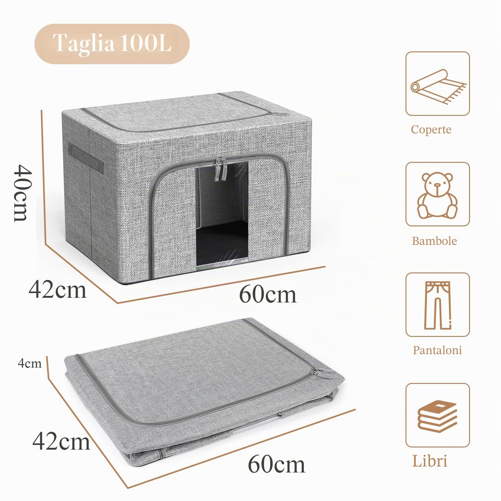 Scatole Rigide per Armadio XXL 2 Pezzi (24L/66L/100L) con Rinforzi Metallici - Organizer Salvaspazio, Contenitori Impilabili per Vestiti e Accessori