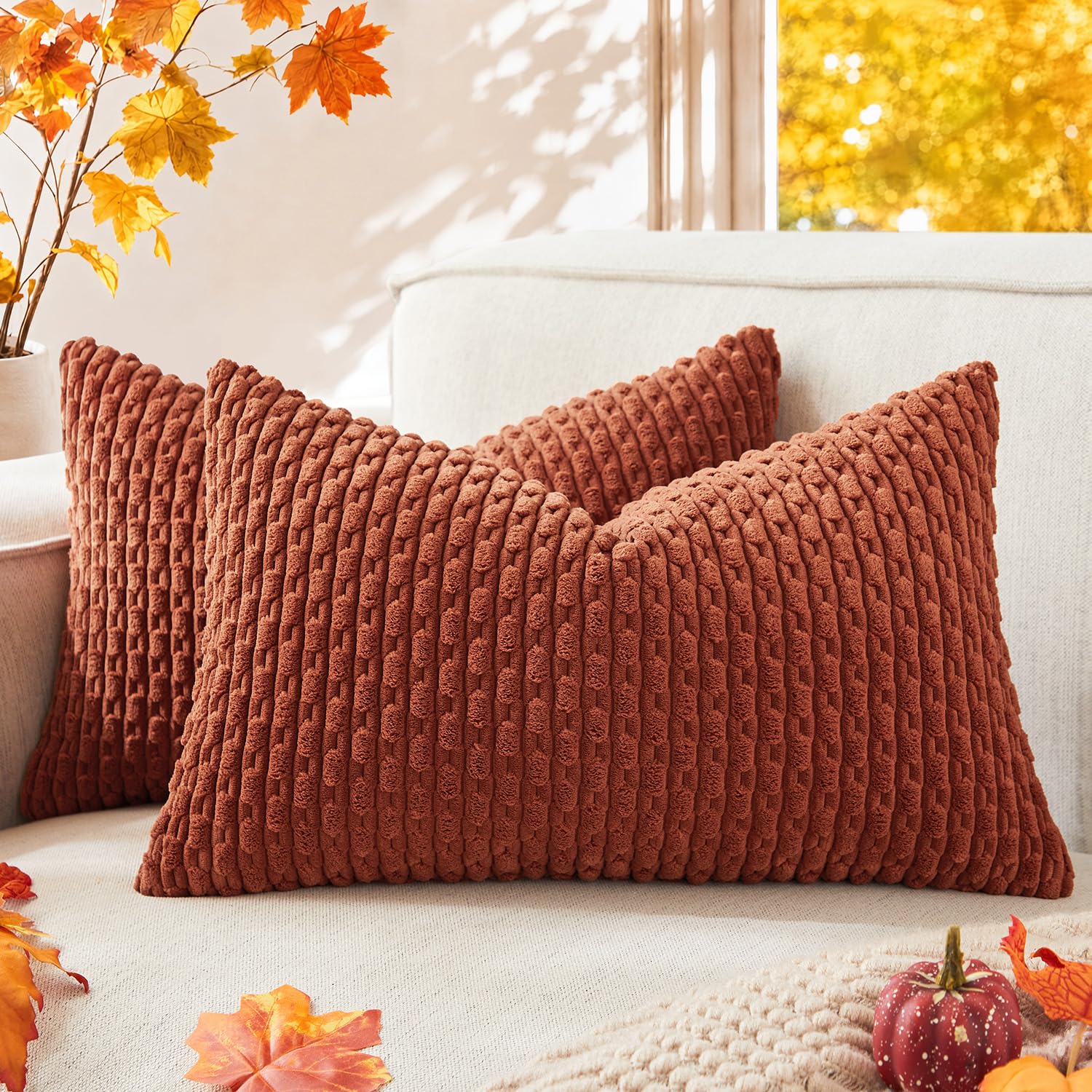 Kevin Textile Corduroy Cushion Covers 2pcs 30x50cm Dark Caramel
