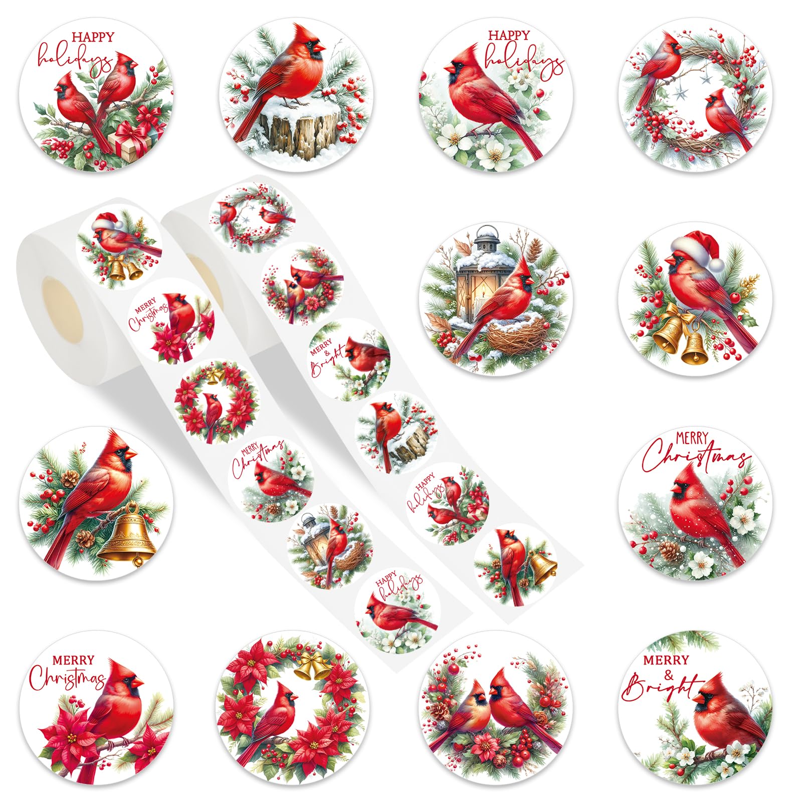 Autocollants de Noël poétiques avec oiseaux et poinsettia pour illuminer vos cadeaux