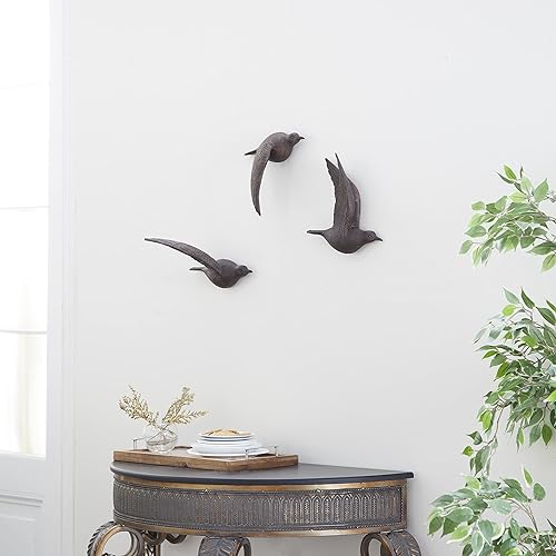 Deco 79 Polystone Bird - Decoración de pared metálica esculpida en 3D, juego de 3 arte de pared de 11 pulgadas, 11 pulgadas, 10 pulgadas de alto,