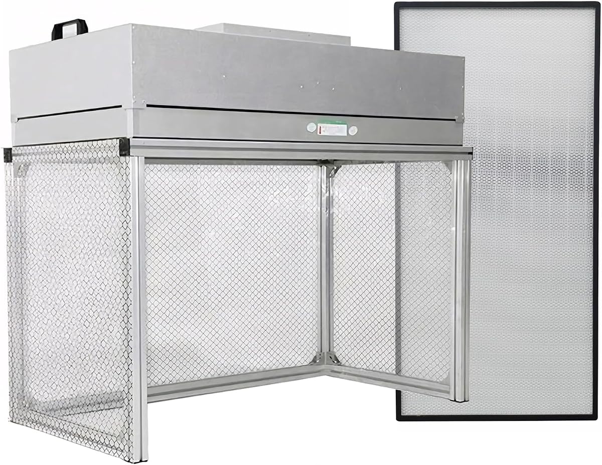 INTSUPERMAI Campana de flujo laminar vertical, estación de trabajo de banco limpio de flujo de aire de 706 cfm, con filtro HEPA, motor de cobre de 110 V, interruptor de 3 velocidades, soporte de aluminio, para uso en laboratorio de reparación de LCD de teléfono de estación de trabajo sin polvo
