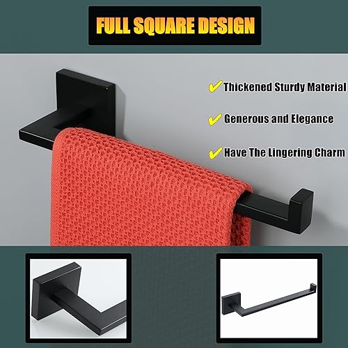 Miniatura 4 de Alise GYT7005-B - Toallero de mano para baño, toallero cuadrado, soporte de pared de acero inoxidable SUS304, color negro mate