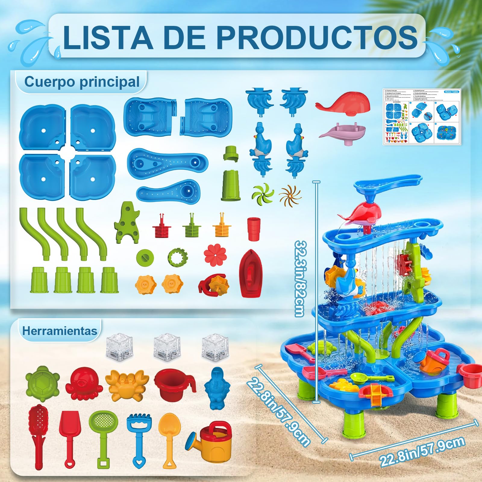 Mesa de Arena y Agua Niños 4 Niveles con Accesorios Juguete para Jardín Playa Verano