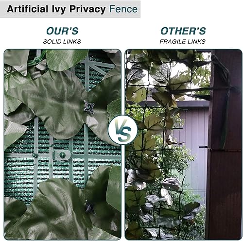 Miniatura 7 de ECOOPTS Rejilla para cerco de hojas de hiedra artificial de 39 x 156 pulgadas con parte trasera de malla, decoración de hojas sintéticas para patio,