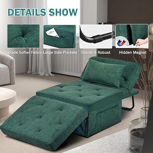 Miniatura 3 de Sofá cama convertible, cama otomana plegable multifunción 4 en 1 con respaldo ajustable, moderna silla extraíble para sala de estar, apartamento,