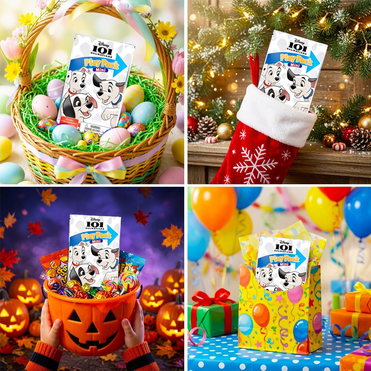 Disney Zestaw 101 mini upominków na imprezę dla dzieci, zestaw z 24 mini 101 dalmatyńczykami, pakiety do zabawy z kolorowankami, naklejkami i nie tylko, 101 dalmatyńczyków, artykuły urodzinowe