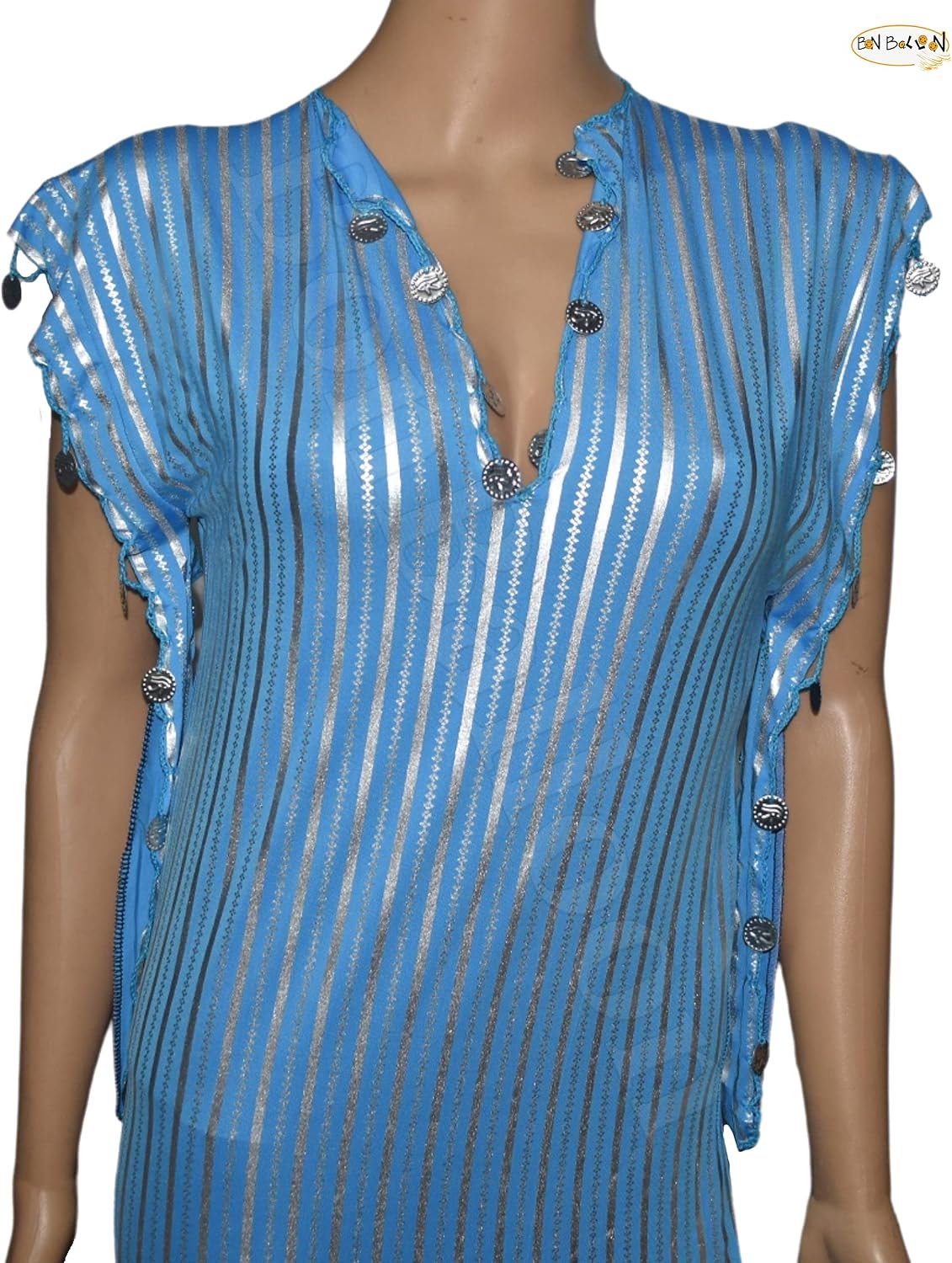 Egyptian Belly Dance Nancy Stretchy Folkloric Dancing Outfit Galabeya Oriental Abaya Dress Dresses Costume Baladi Saidi Fallahi Carnival Sequins Handmade Bellydance Women (Light Blue x Silver)