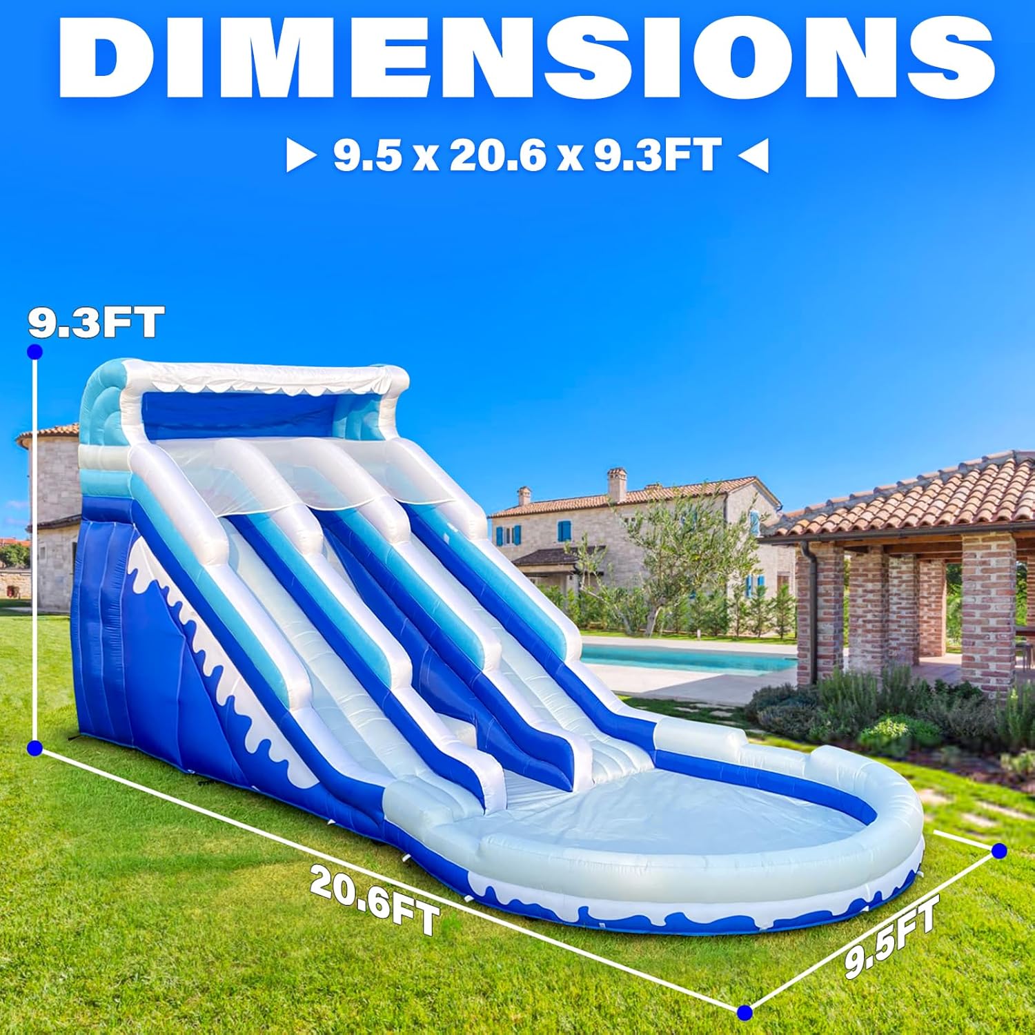 iLink-outer Grade Water Slide Inflatable with Pool for Kids Water Slide with Pool & Blower Water Tube for Kids and Adults, Oxford, Wet Dry Use, Party Gift-(Bule)