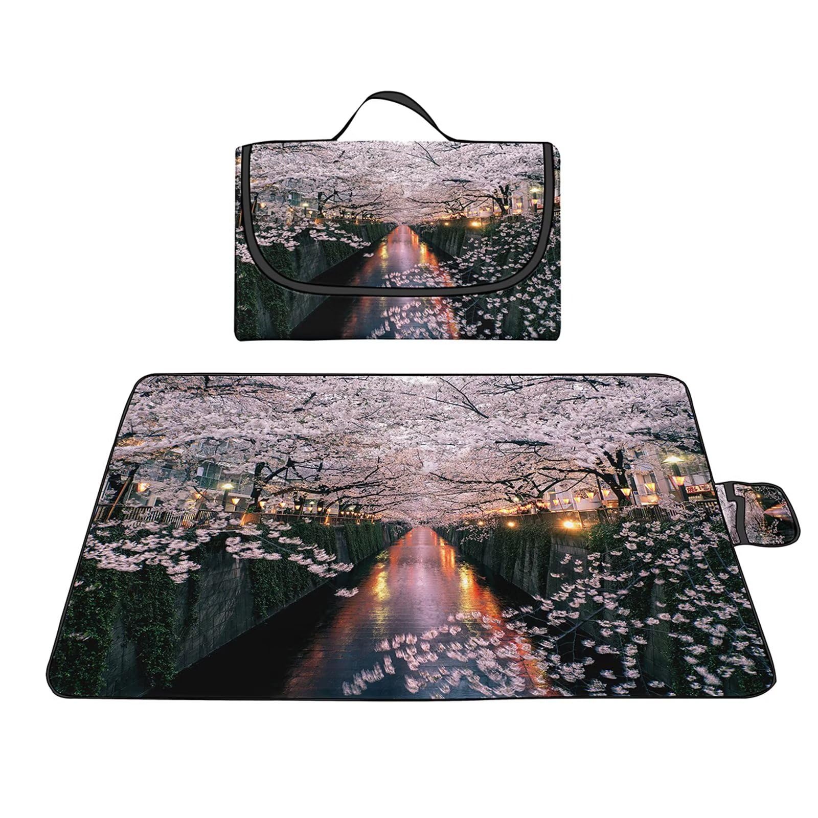 Coperta da Picnic 180x200cm, Coperta da Campeggio Impermeabile Coperta da Spiaggia Portatile con Maniglia per Picnic Outdoor Campeggio Spiaggia Parco Albero Fiorito Bianco