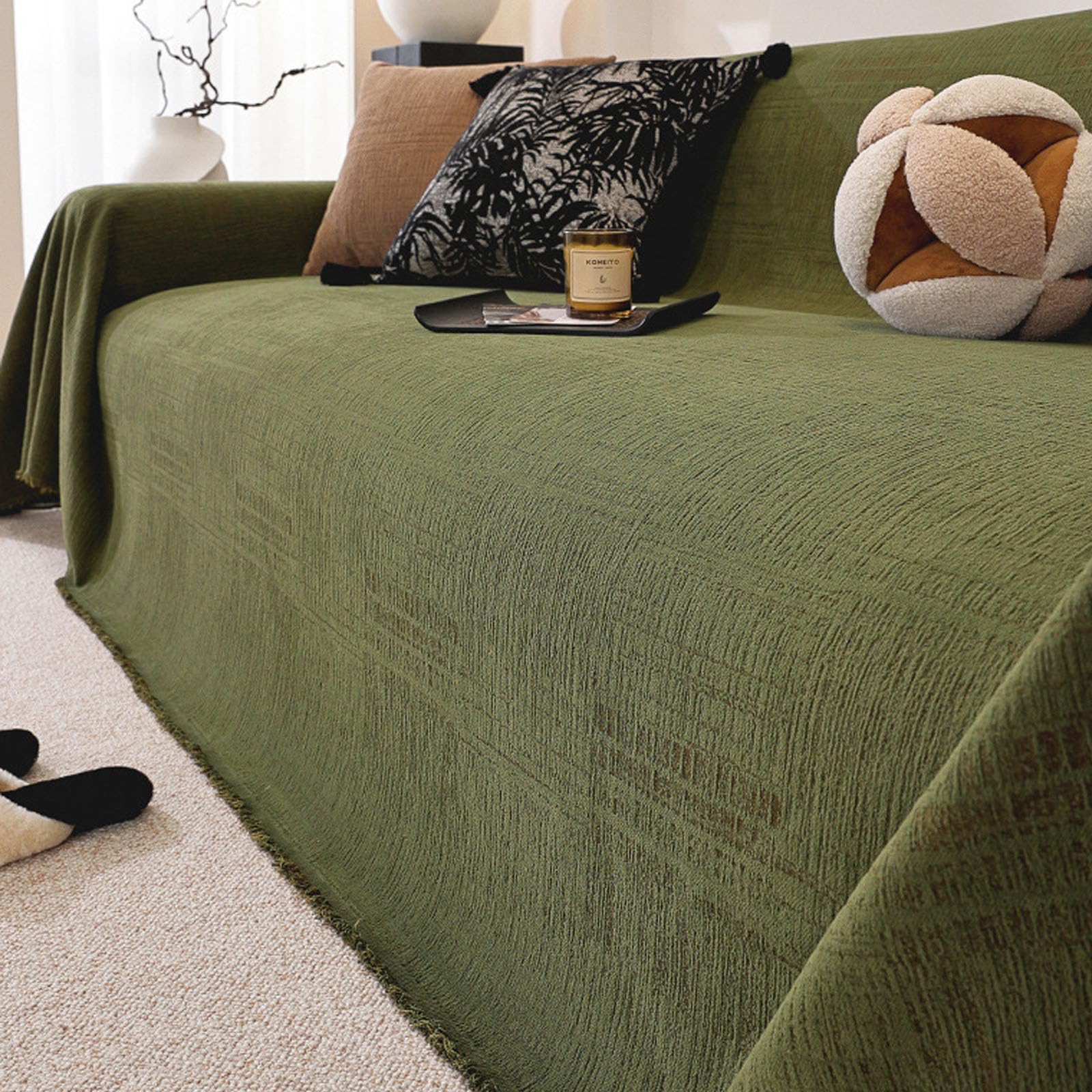 Jet de canapé lavable vert 180x280cm pour protéger votre fauteuil des animaux