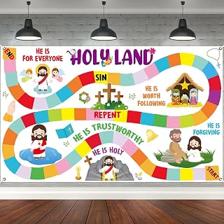 Christian Holy Land Backdrop Religious Banner Christian Jesus Candy Land Photo Background Inspirational Quotes Banner Sunday School VBS Decorations for Classroom Back to School Church Photo Booth Prop