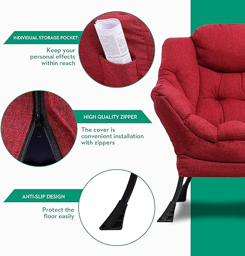 Miniatura 4 de VIVIJASON Silla moderna de tela de algodón con otomana, silla de salón contemporánea con marco de acero, juego de sofá con reposapiés, reposabrazos