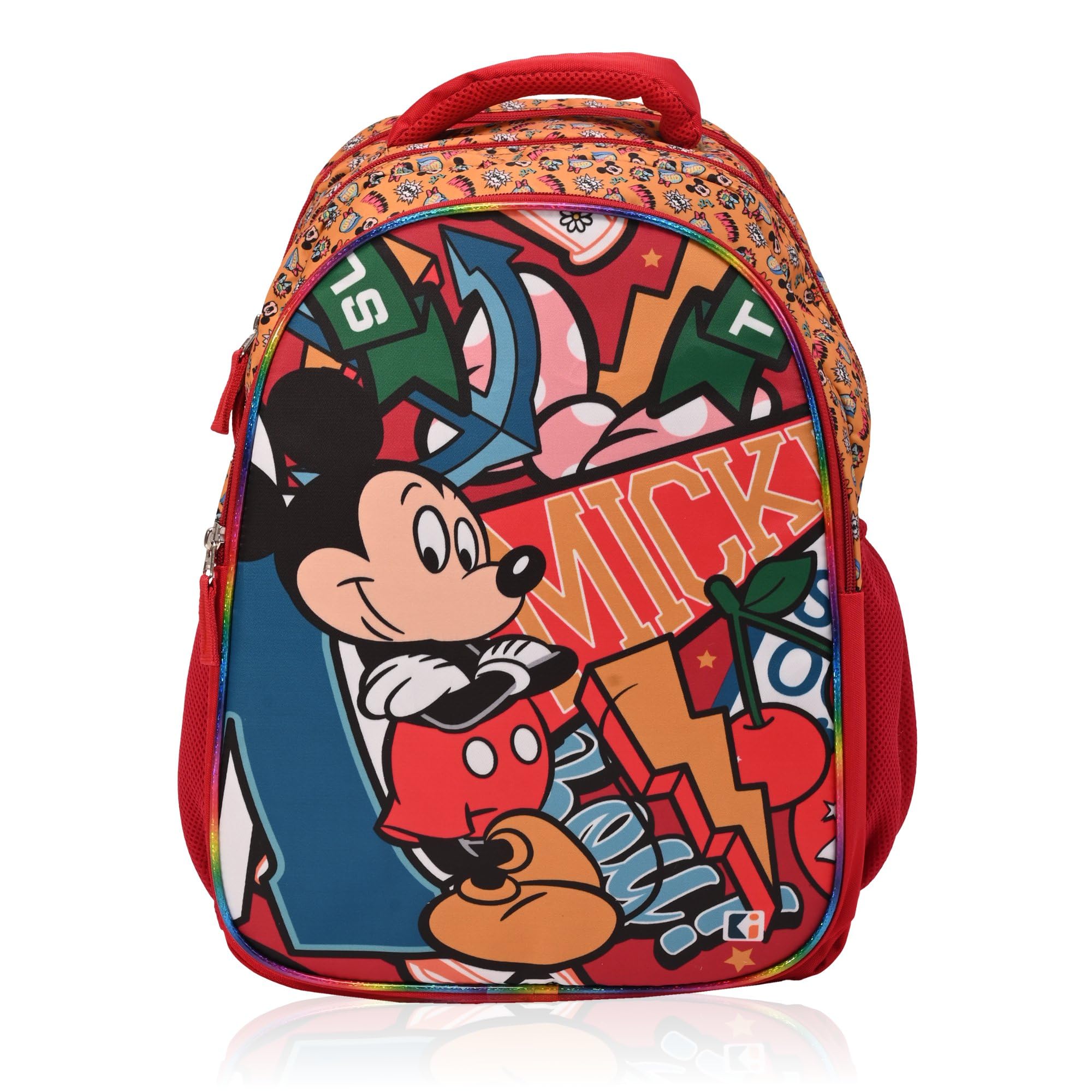Kuber Industries School-College Bag | Disney Mickey Boy Backpack for Boys and Girls | 4 Compartment Travel Backpack | Water Resistant Bookbag | Bag for Daily Routine | Laptop Bag | Large | Red