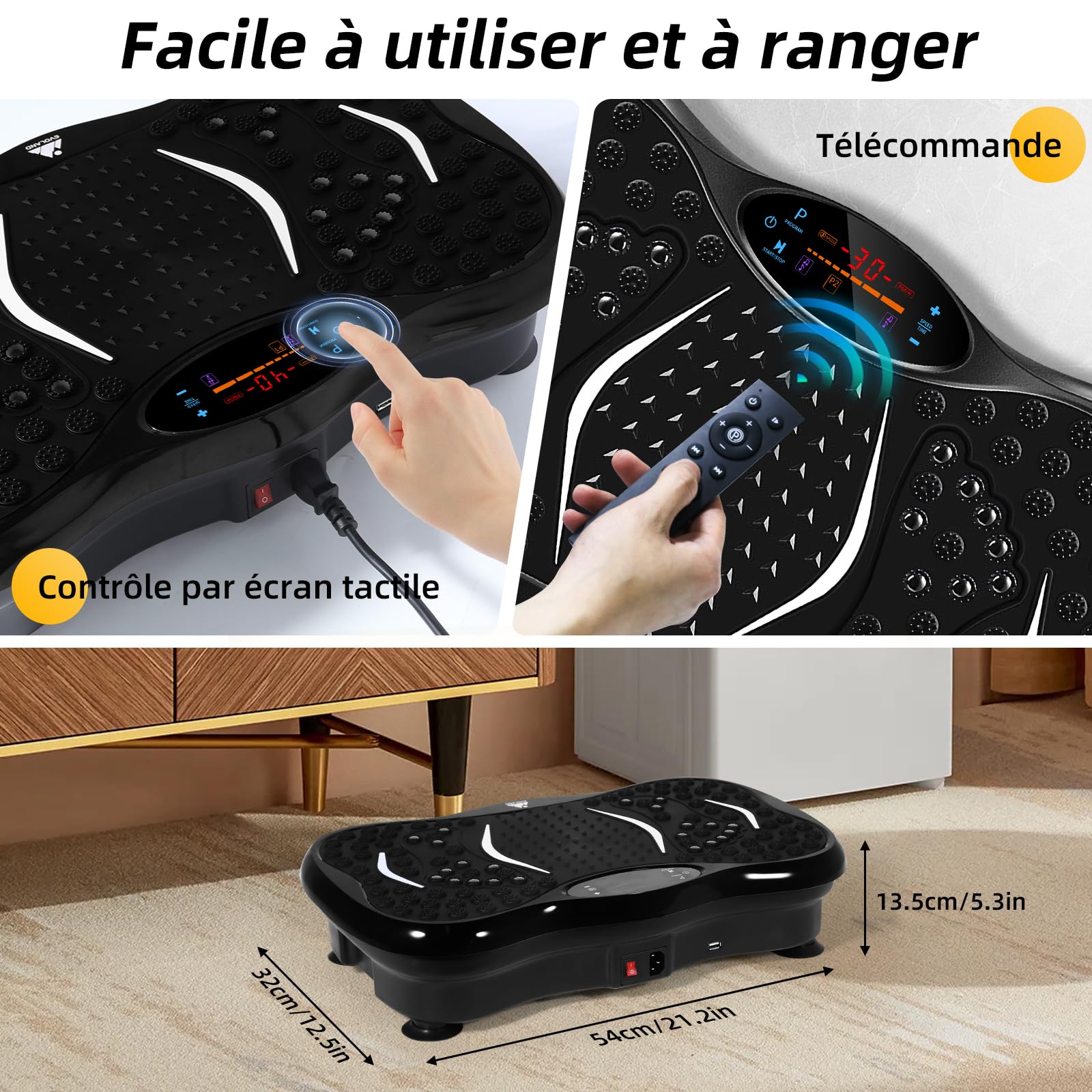 EVOLAND Plateforme vibrante oscillante avec 2 Bandes de résistance, 99 Niveaux d'intensité, Haut-Parleur Bluetooth, Appareil d'entraînement pour Le renforcement et Le modelage Musculaire