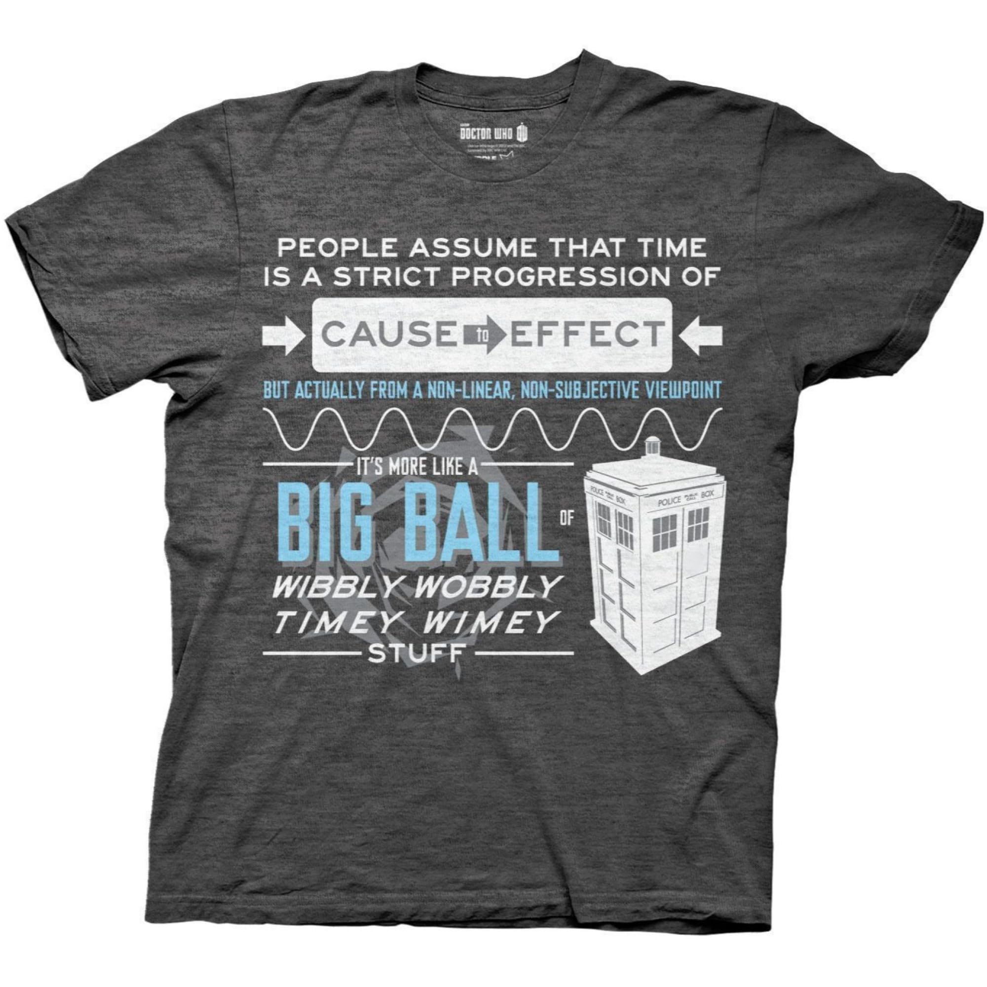 Doctor WHO Men’s Short Sleeve T-Shirt Tardis Time Travel Big Ball Wibbly Wobbly Quote Officially Licensed