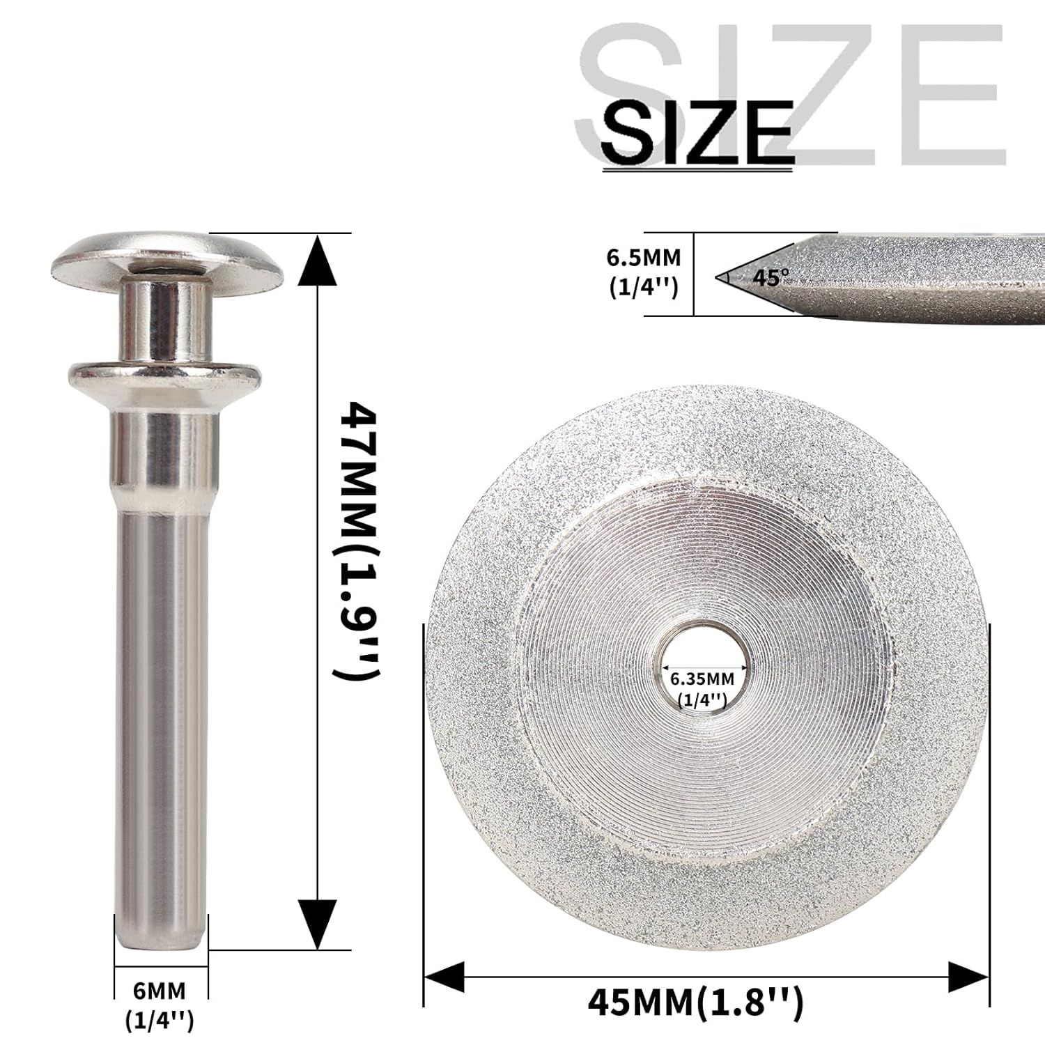 2Inch Diamond Double-Sided 45° Grinding Wheel Cutter Grinder Power Tool with 1/4" Mounting Mandrel for Drill/Die Grinder, Sharpening Wheel for Tungsten, Steel, Masonry