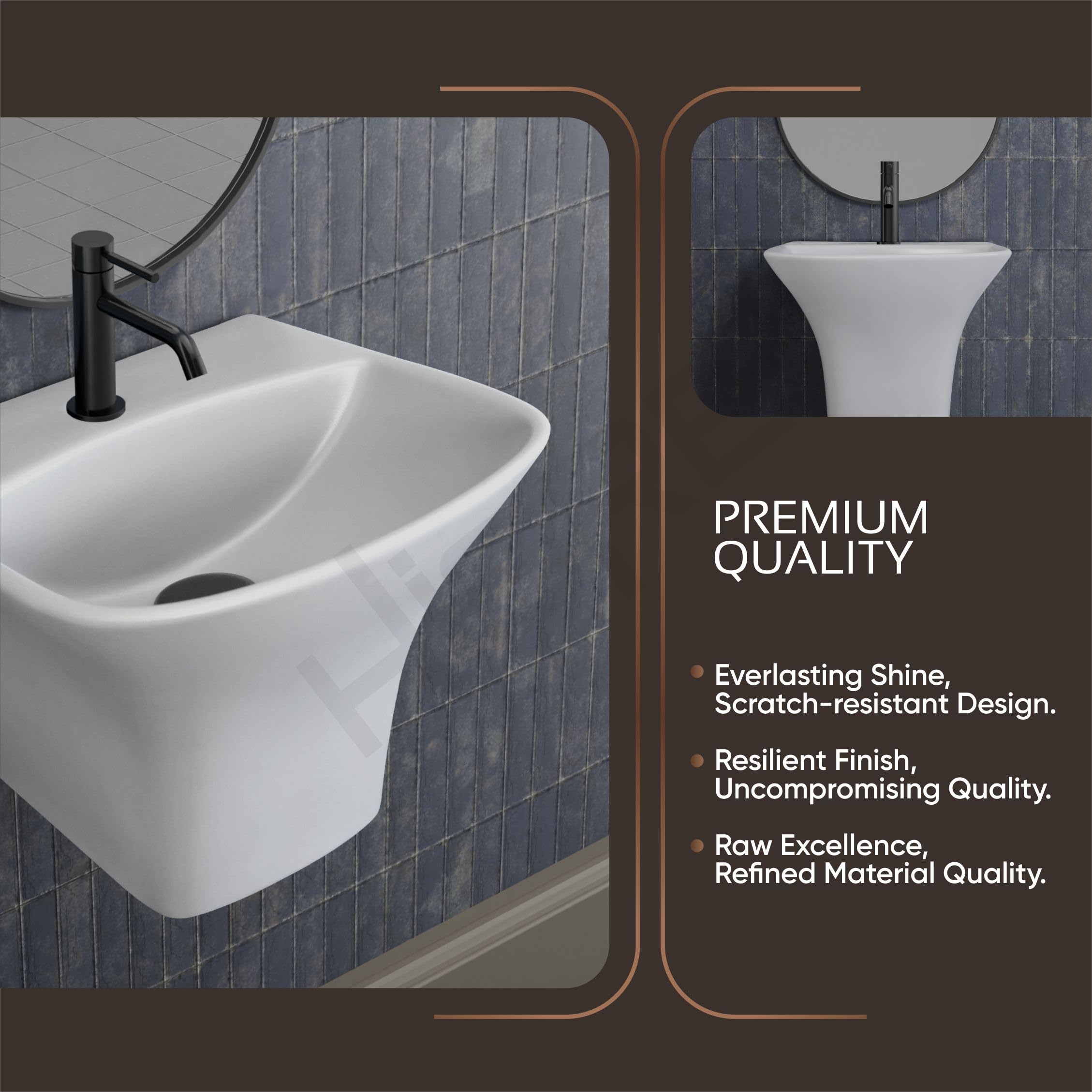 Hisre Modern Wall-Mounted Matte Ceramic Wash Basin with Curved Rectangular Design | Space-Saving Floating Bathroom Sink for Contemporary Interiors (White Matt), photo 3 of 5