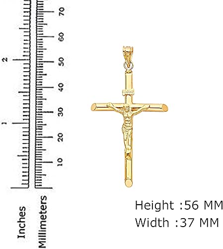 Miniatura 3 de Colgante de cruz grabada con Jesús de oro amarillo de 14 quilates, 2.205 x 1.457 in, acabado pulido, símbolo espiritual hecho a mano, joyería fina