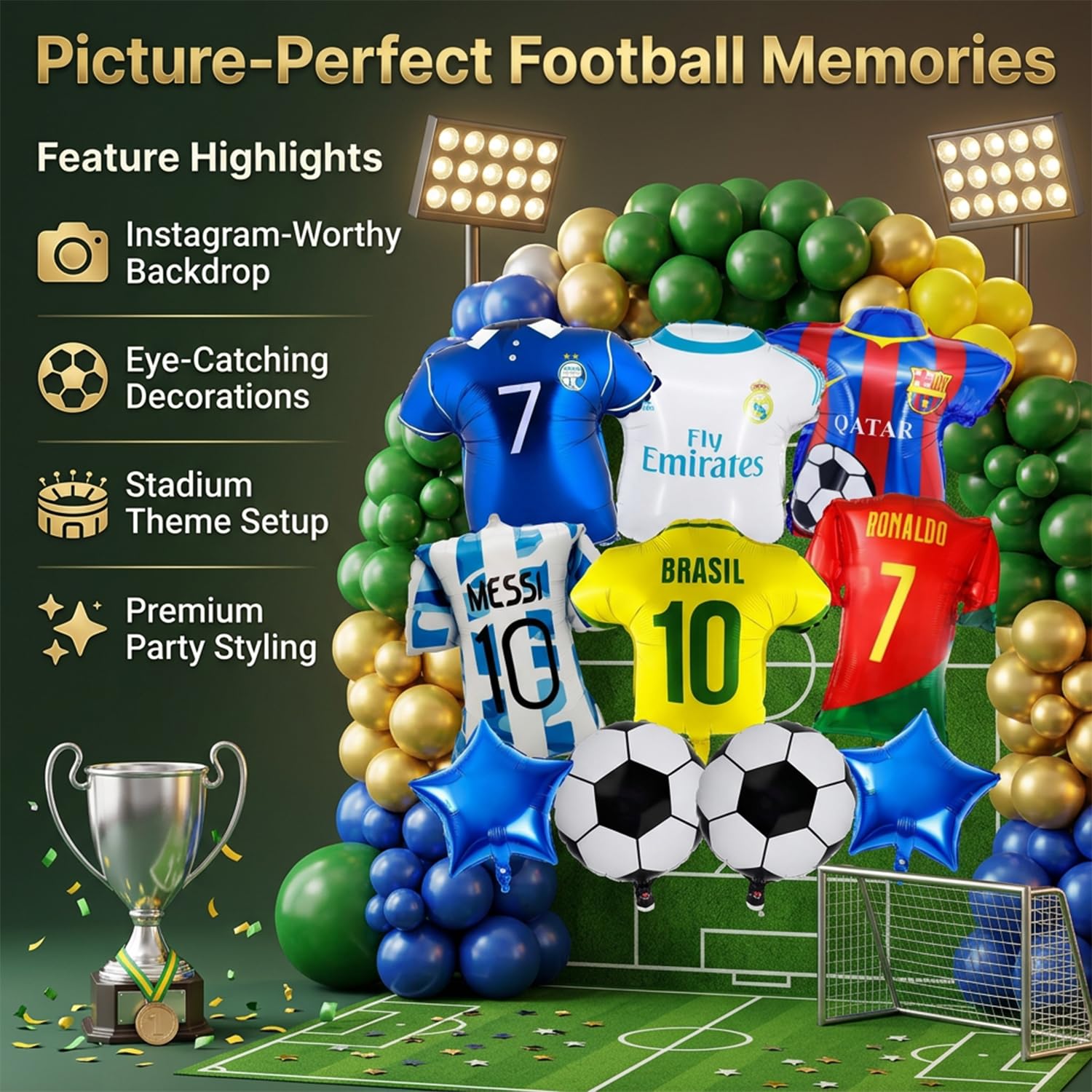 Atpata Funky Football Lovers Foil Balloons Kit – 6pcs Jersey Shape Balloons with Football & Star Balloons for Soccer Birthday Kickoff, Match Day Décor & Sports Fan Celebration Supplies