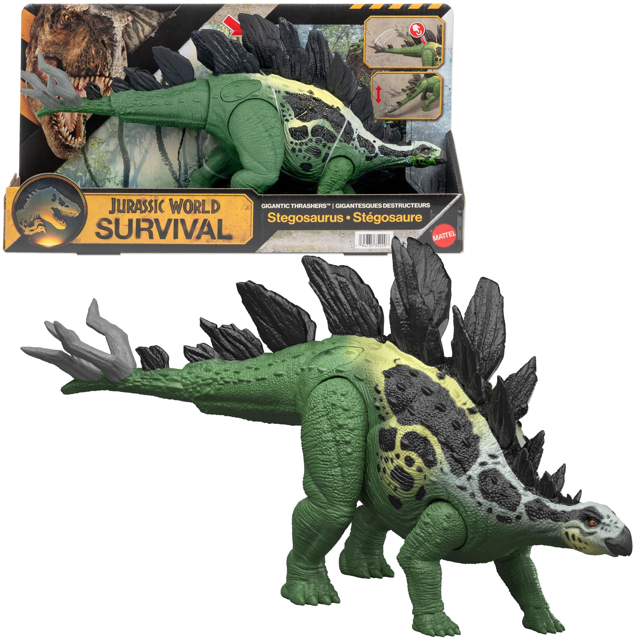 Mattel Jurassic World Grandes embestidas Estegosaurio Grande Juguete de Figura de Dinosaurio con 2 Funciones de Ataque y evolución, Juego Digital, JKL85
