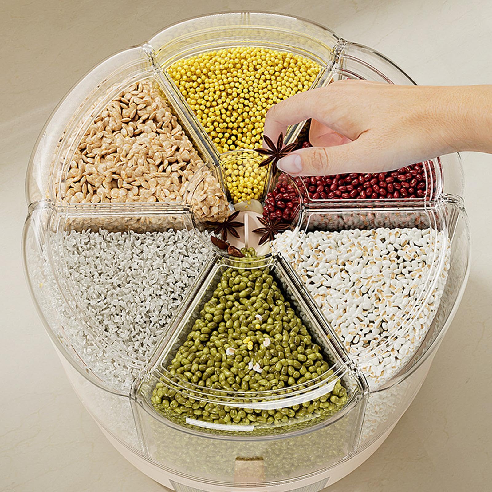 Dispensador de granos de cocina,Dispensador de almacenamiento de granos - Contenedor de alimentos secos desmontable de múltiples rejillas con rotación de 360 grados | Organización hermética para enc