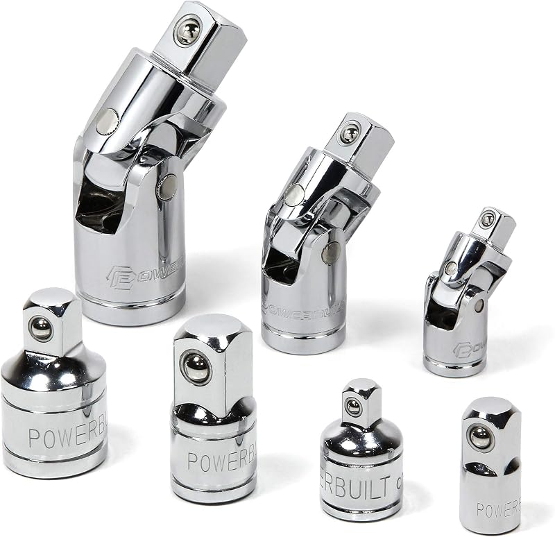 Jogo de Juntas Universais e Adaptadores para Soquetes Powerbuilt 7 Peças – 1/4", 3/8" e 1/2"