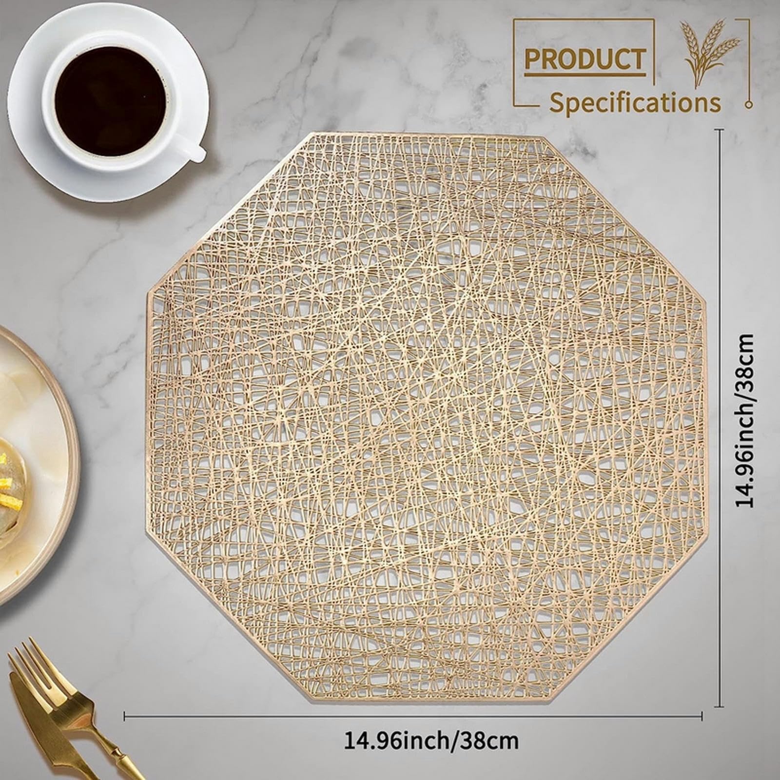 TEidea Podkładki nadające się do prania ośmiokątne podkładki z PCW - trwałe maty na stół jadalny, dekoracja stołu kuchennego-C-12 szt. 38 cm