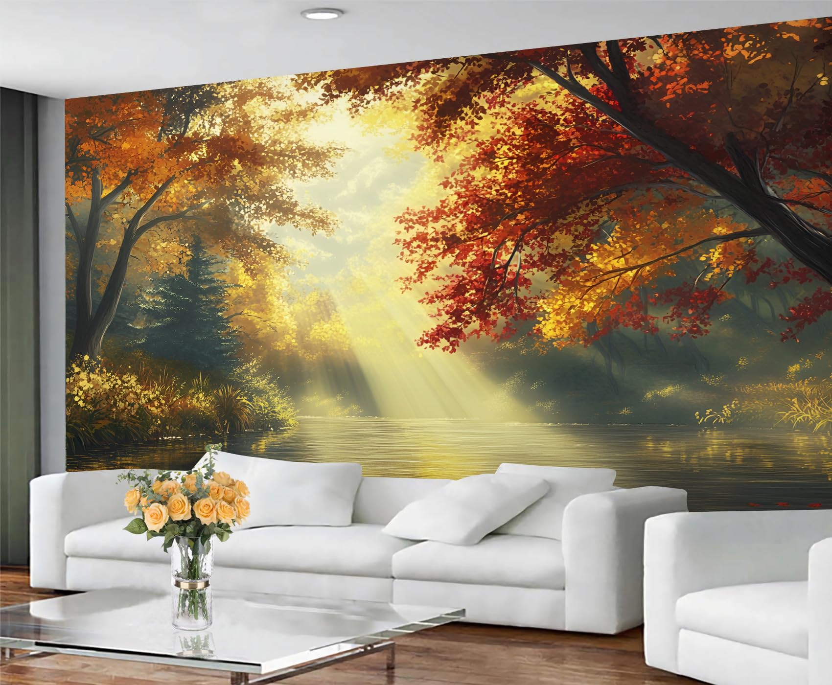 GIVLWF Landscape Wallpaper, Lake Forest Peel and Stick Wallpaper for Bedroom, Renter Friendly Wall Paper for Living Room, Autumn Landscape Wall Mural - Large Home Decor 280x200 cm — image 1