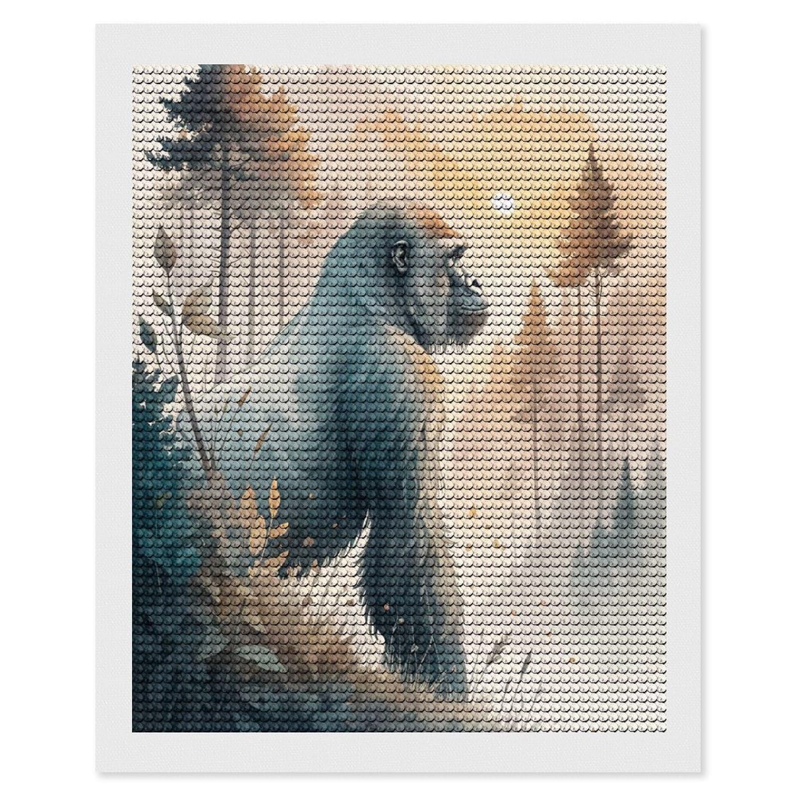 Junmoney Gorilla in A Misty Forest at Sunrise Diamond Art Kit 16"x20", Gift Idea, for Family Craft Time, Mindful Craft Activity, Boho Decor, Relaxing DIY Hobby