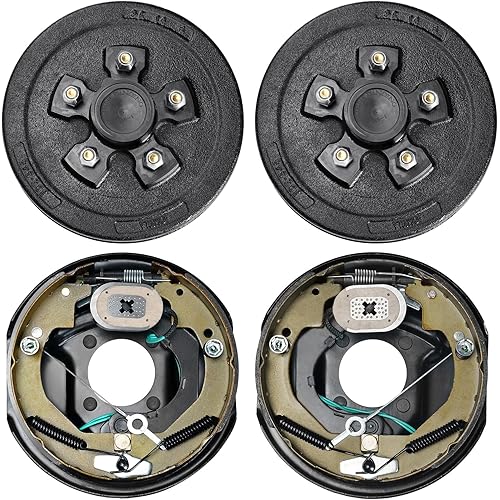 VEVOR Trailer Hub Drum Kits 5 on 4.5" B.C. with 10" x 2-1/4" Electric Brakes, Self-Adjusting Trailer Brake Assembly for 3500 lbs Axle, 4-Hole Mounting, Backing Plates for Brake System Part Replacement