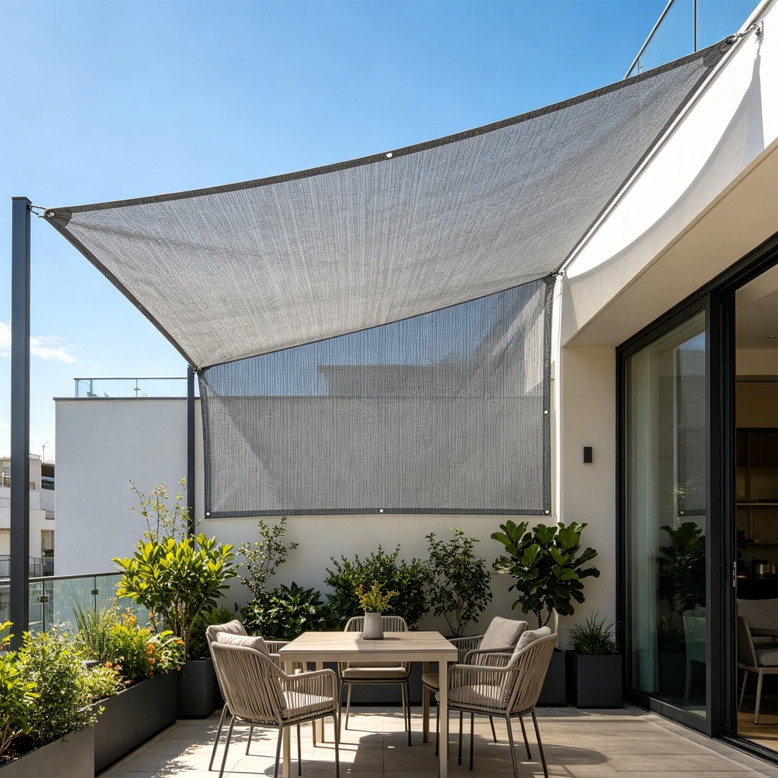 Filet d'ombrage rectangle avec œillets : protection UV extérieure pour terrasse et cour