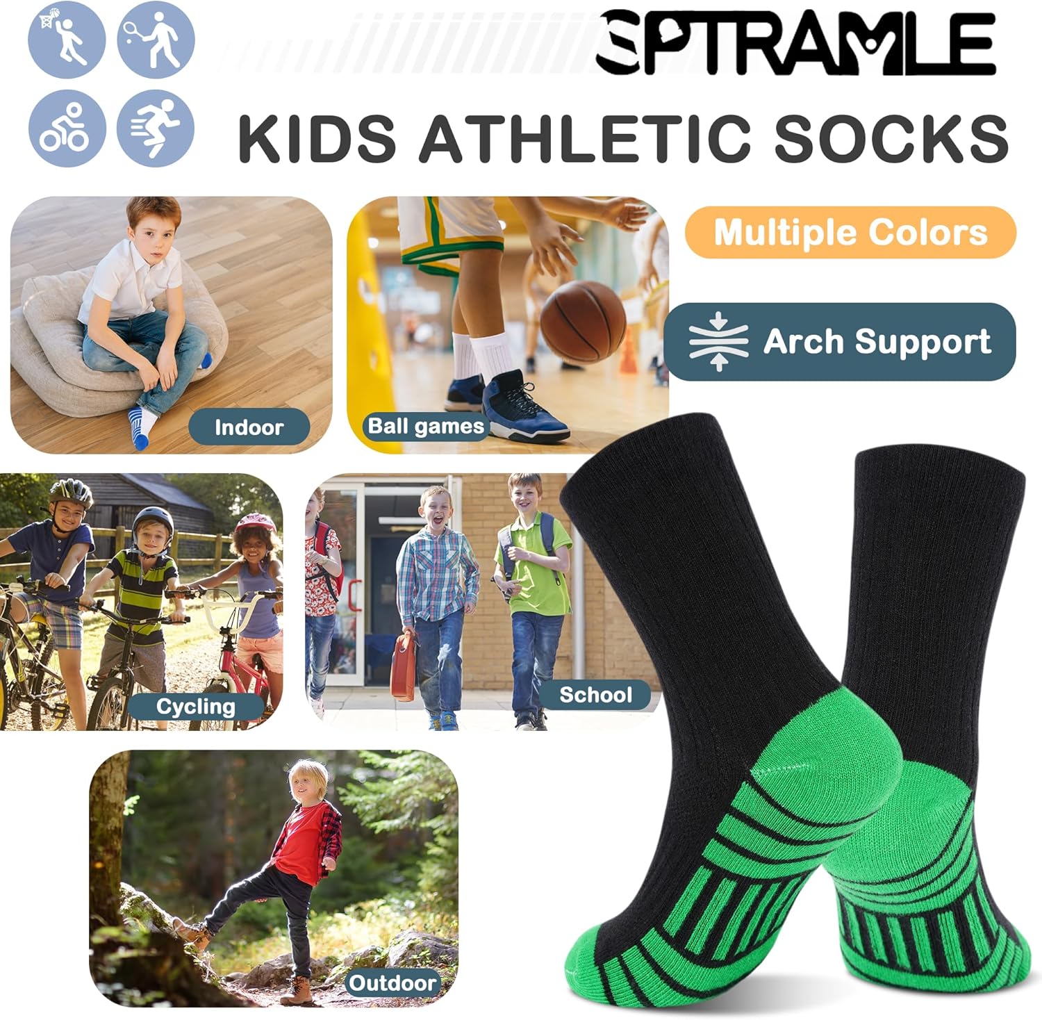 12 Pairs Boys Crew Socks, Kids Athletic Socks for Toddler Boys (1-14 Years) Calf Cotton Sock School Running Sports - Image 6