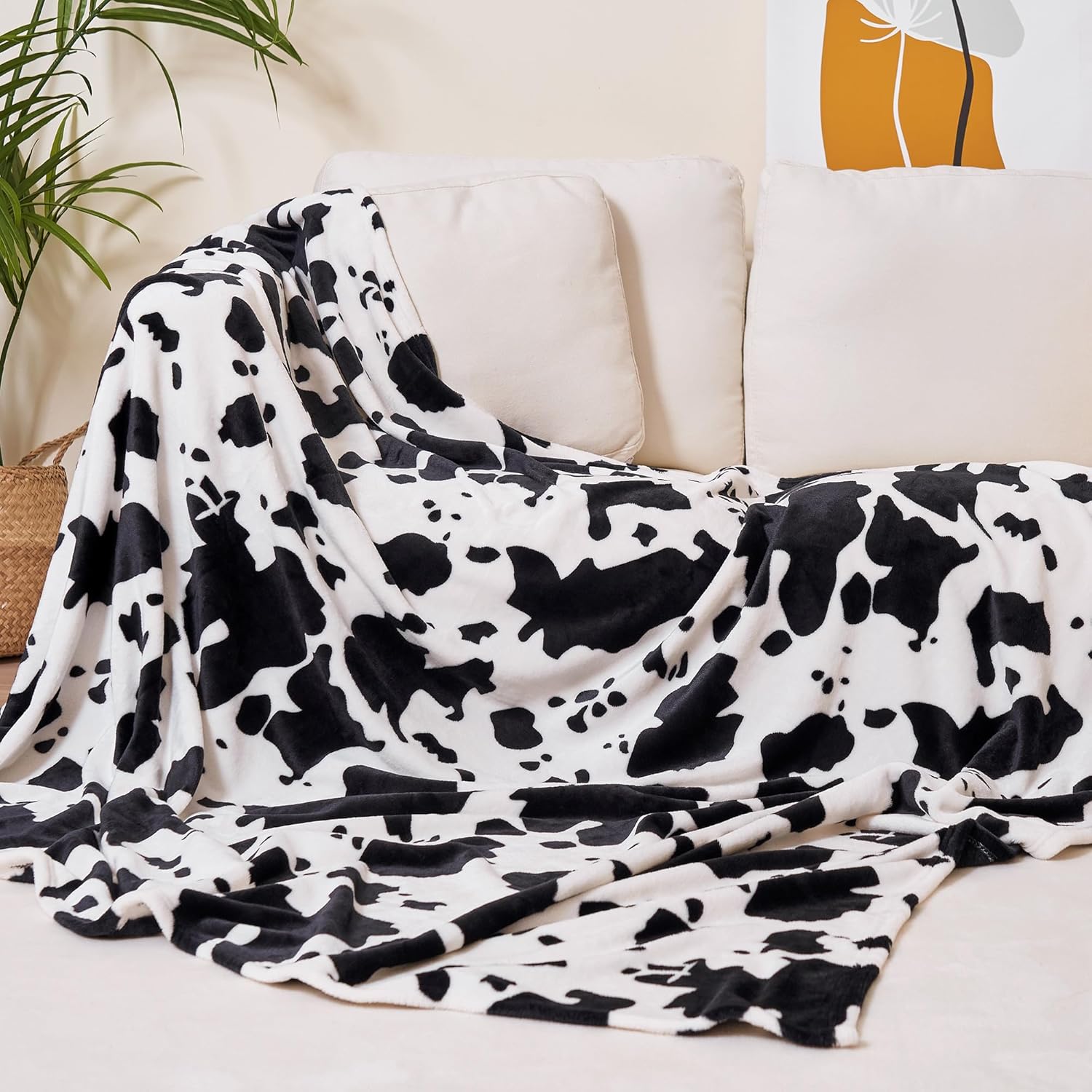 Viviland Fleece Blanket Twin Size Cow Print - 280GSM Lightweight Soft Fuzzy Cozy Plush Twin Blanket for Couch Sofa Bed, 60x80 inches