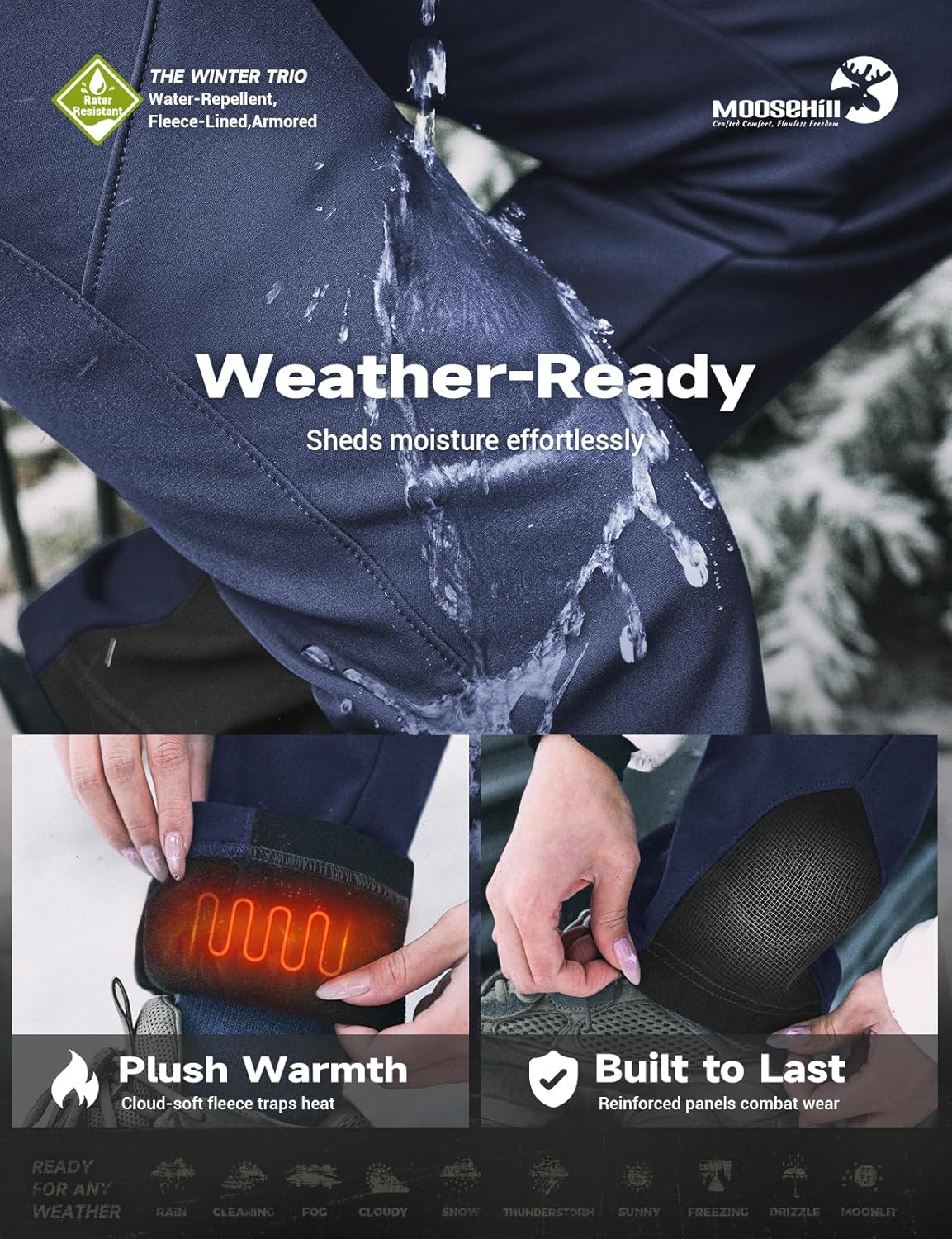 Moosehill Women's Ski Snow Pants: Fleece Lined Waterproof Insulated Softshell for Winter Outdoor Hiking with 5 Pockets - Image 5