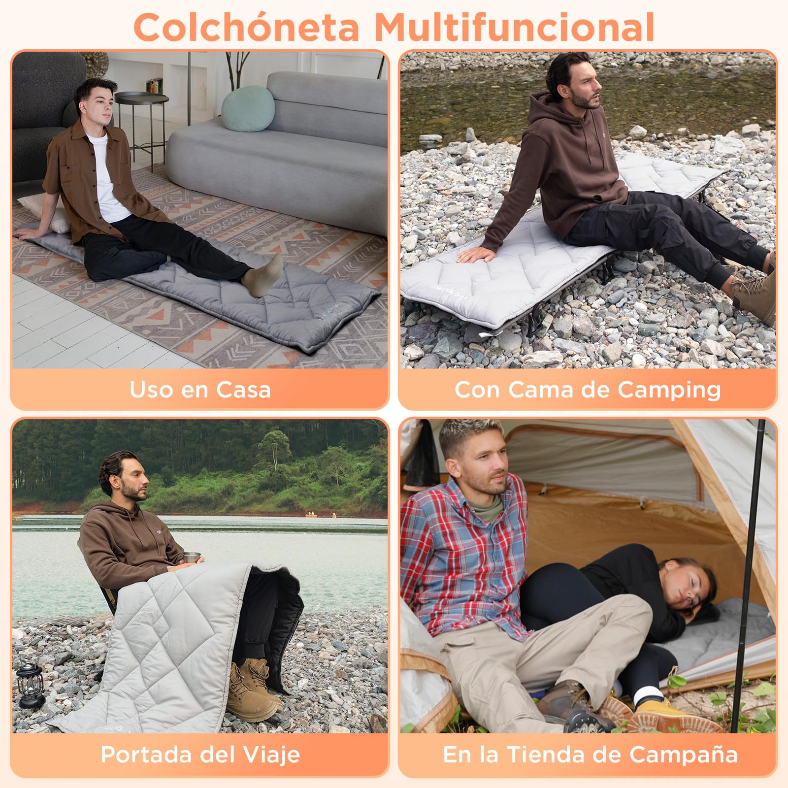 KingCamp - Cubrecolchón de 500 g/m², Relleno Grueso para Cama de Campamento Plegable, colchón de Cama de Campamento y cojín con Doble Sistema Antideslizante, polialgodón Transpirable, Lavable a