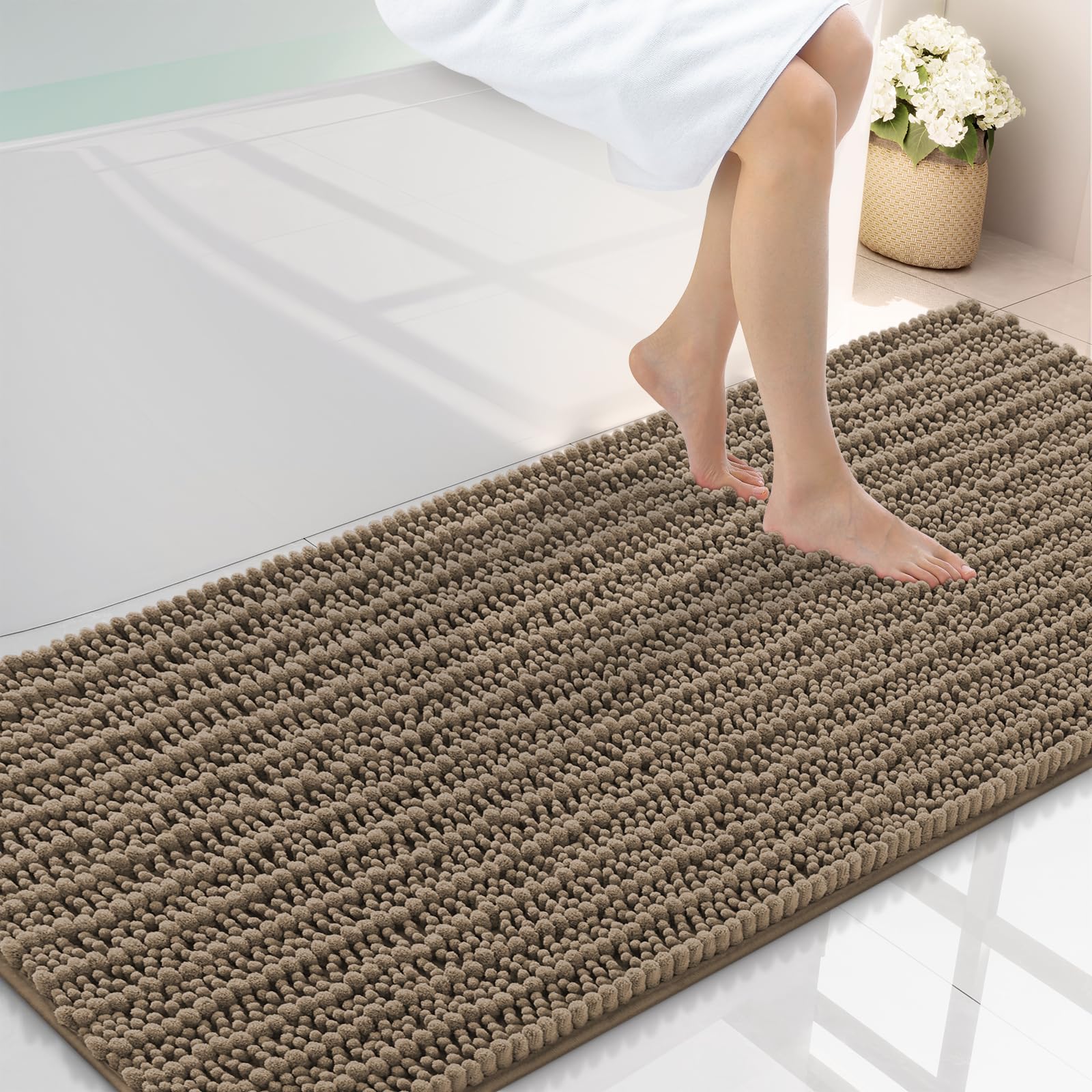 Smiry Bathroom Rugs 59X24, Extra Soft Rubber Backing Chenille Bath Mats