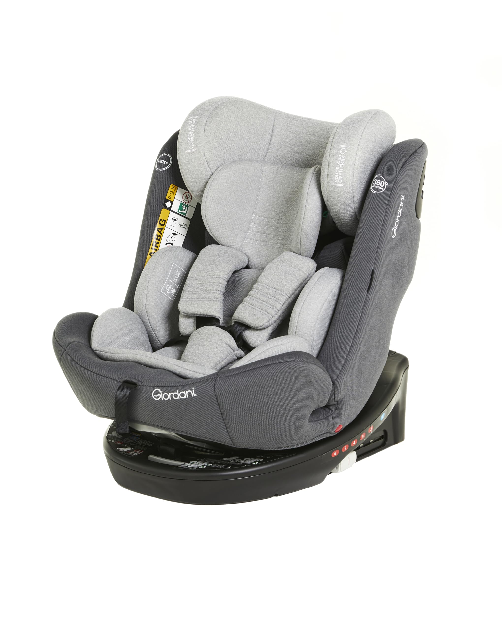 Giordani Titano Seggiolino Auto 40-150 cm i-Size, Base Girevole 360°, Isofix e Top Tether, 6 Posizioni dello schienale, Poggiatesta Regolabile e Riduttore Neonato,Evolutivo da 0 a 12 Anni