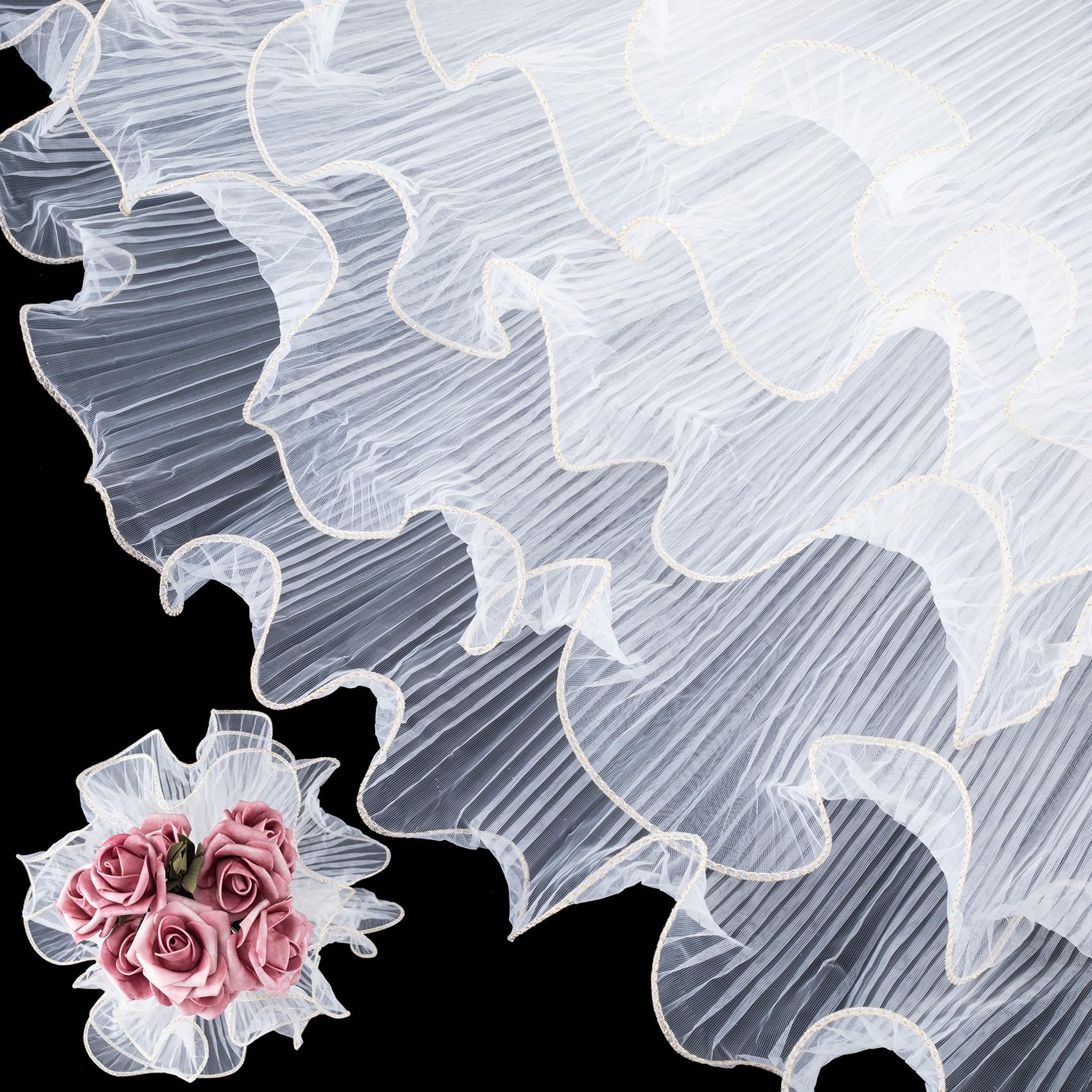 Joez Wonderful 4.37 Yards Flower Wrapping Paper Gold Edge, White Bouquet Wrapping Paper, Floral Wrapping Mesh Paper for Valentines Florist Supplies