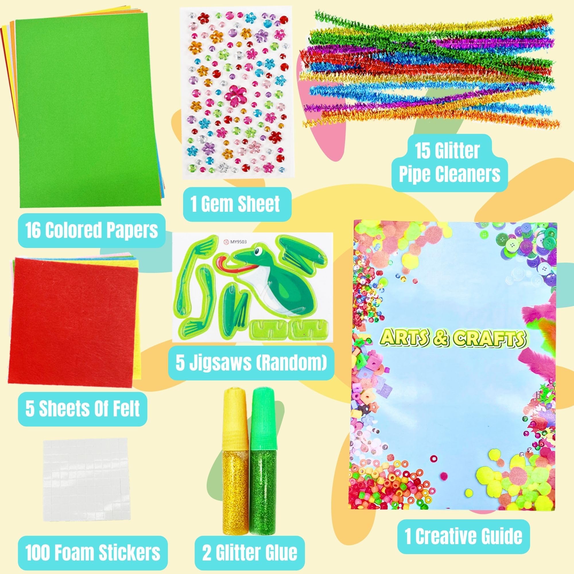 Lubibi Kit Manualidades niños, DIY Creativo Kit, Manualidades Material con Pipe Cleaners Crafts Pompones Wiggle Eyes y Craft Sticks, Juego Creativo Regalo para Craft DIY Art Supplies para Niño Niña