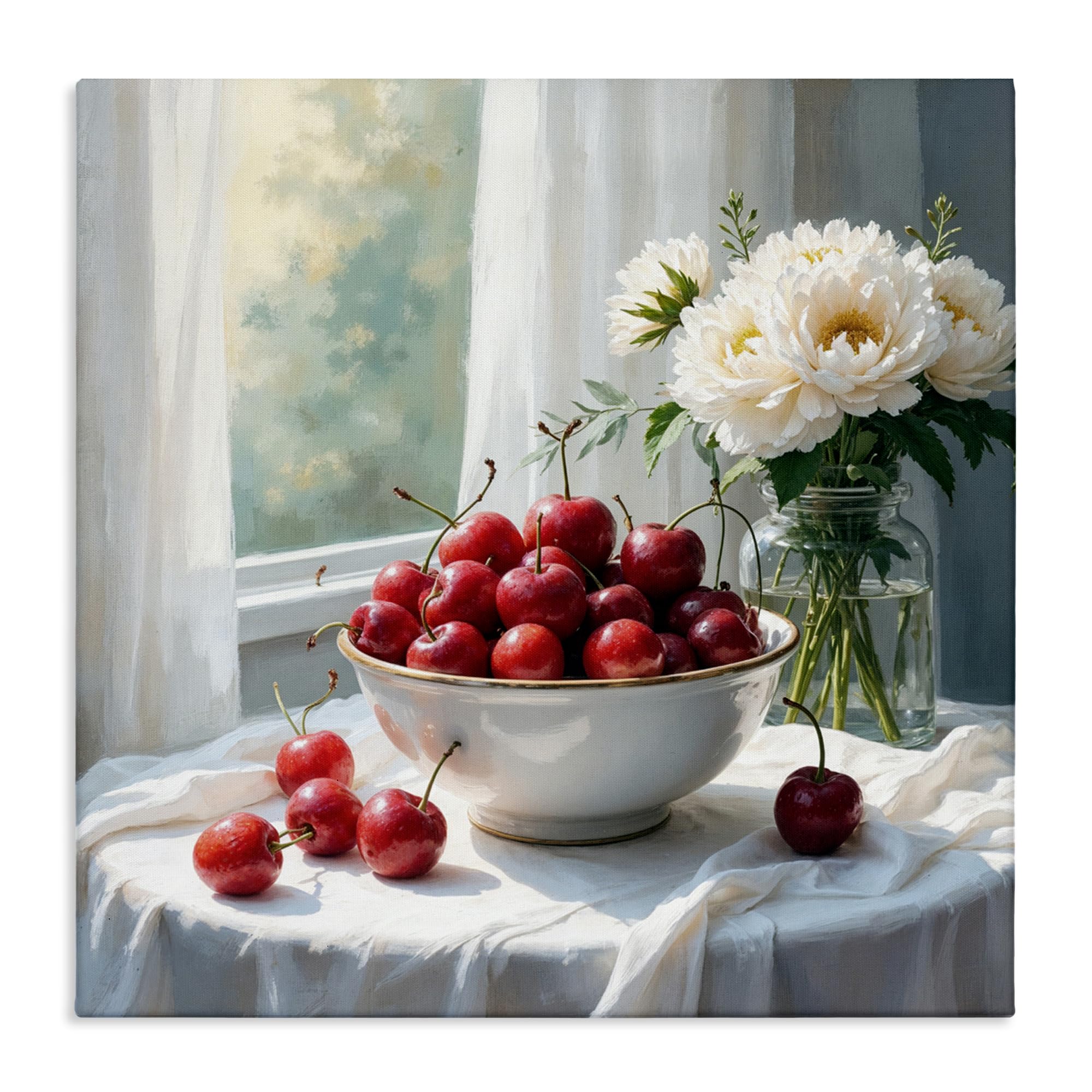 'Cherries & Flowers Still Life'| Canvas Art