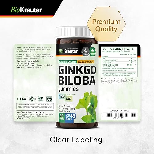 Miniatura 7 de MAUWE HERBS Gomitas de extracto de Ginkgo Biloba - Soporte cerebral y de memoria - Extracto estandarizado de ginkgo biloba orgánico de 120 mg - 90