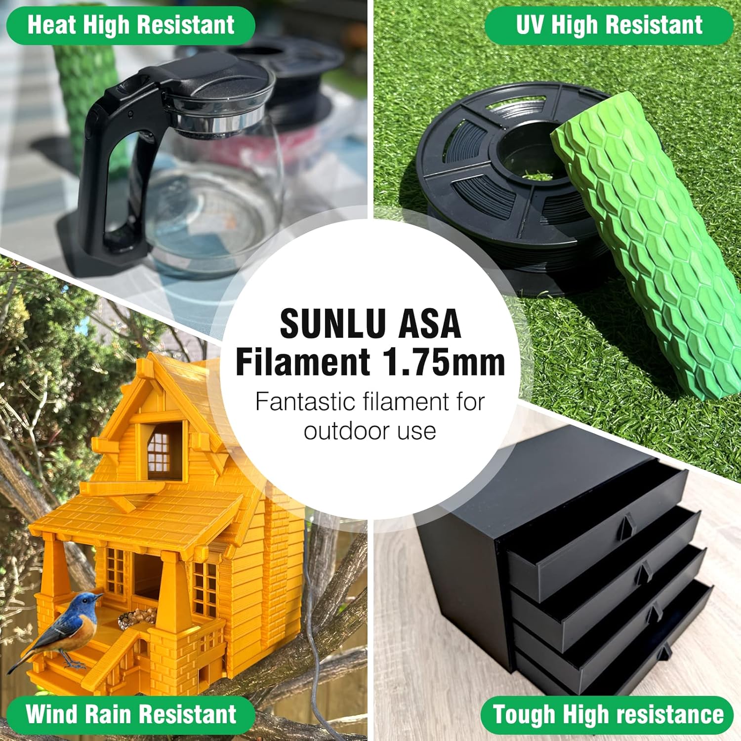 SUNLU ASA Filament 1.75mm, UV/Rain/Heat Resistant Tough 3D Printer Filament, Great for Printing Outdoor Functional Mechanical Parts, 1kg Spool (2.2lbs), 395 Meters, Black : Industrial & Scientific