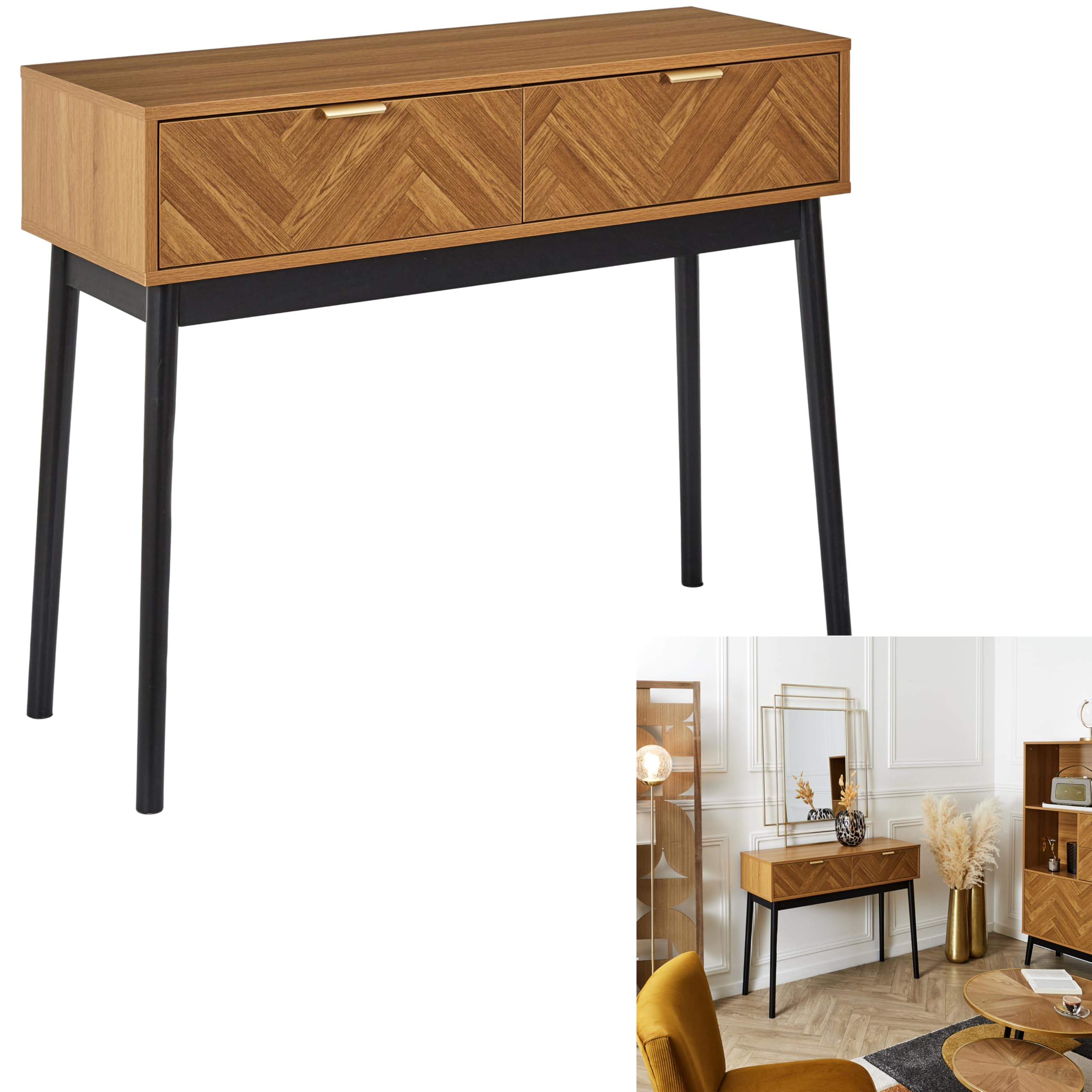 HOME DECO FACTORY, HD0301, console, modello Felix, collezione Lounge Edition, mobili, tavolo e scrivania, console e cuscino, 100 x 80 x 35 cm, marrone-nero
