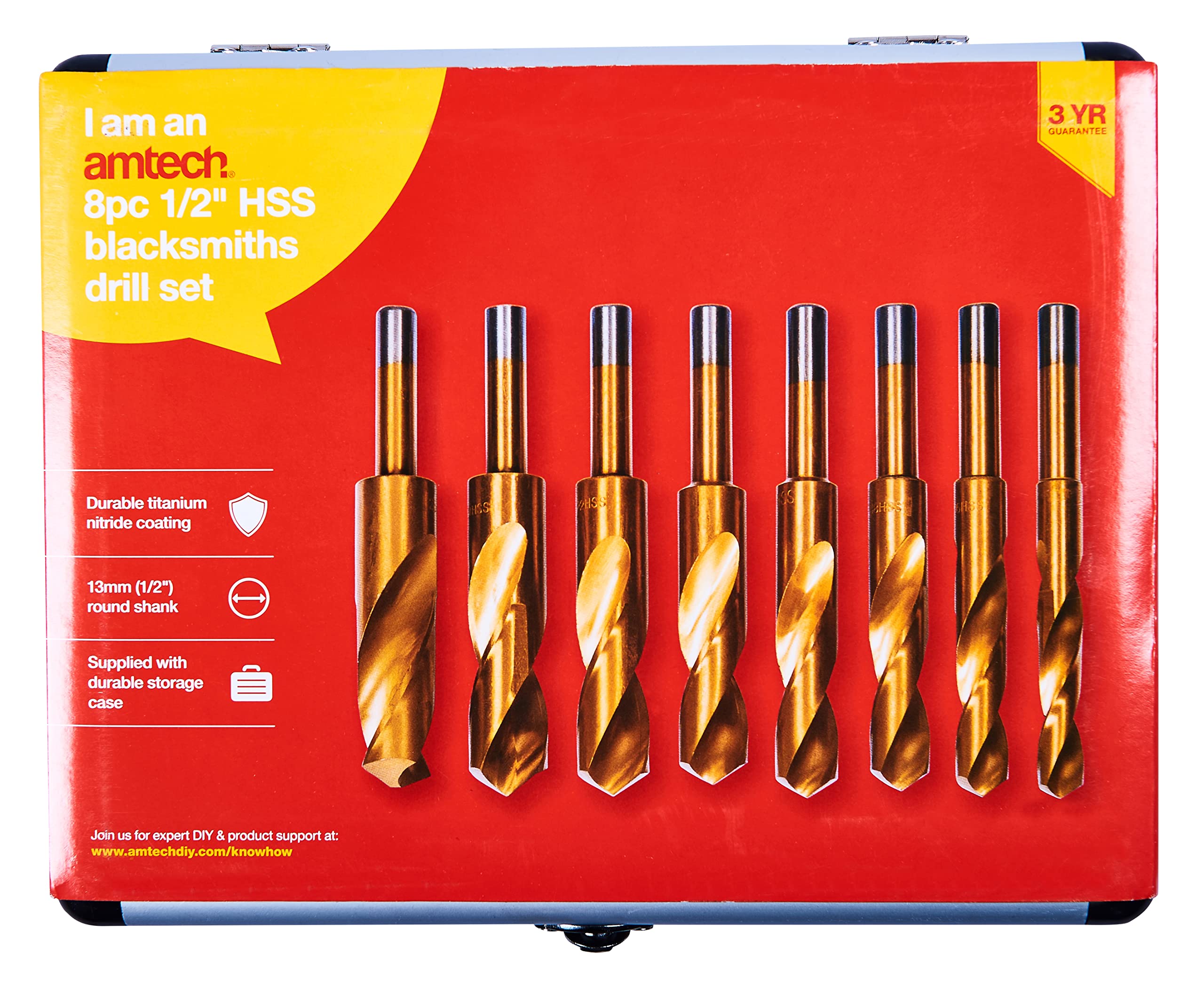 Amtech F1280 8 Piece 13mm (1/2″) HSS (high speed steel) blacksmith’s drill bit set, Clear, 1/2-Inch - Image 2