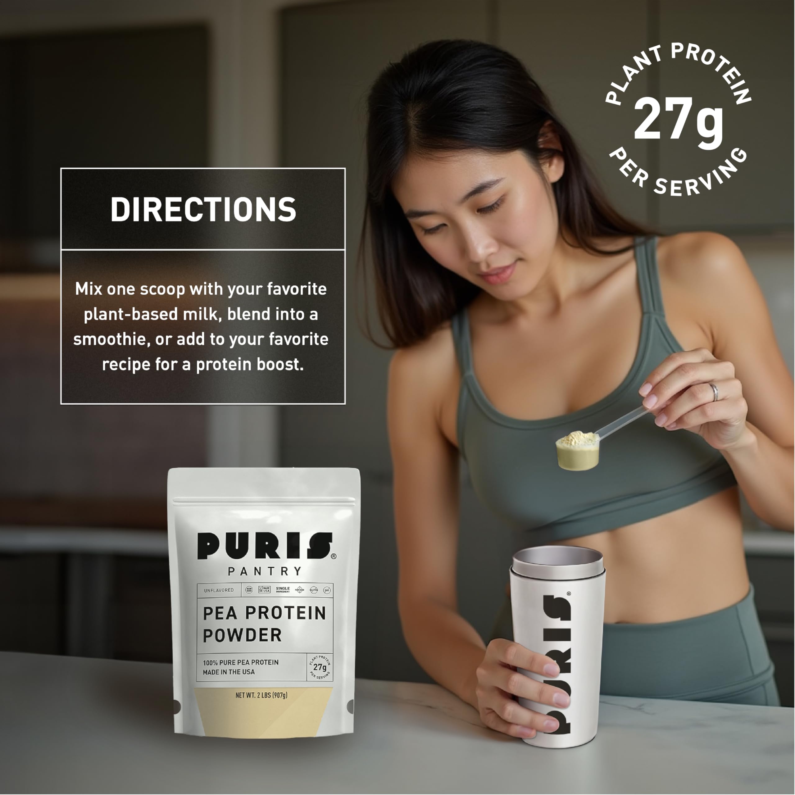 PURIS Vegan Pea Protein Powder, Unflavored, 27g Protein, Plant Based, 2 lb — Amazon image 6