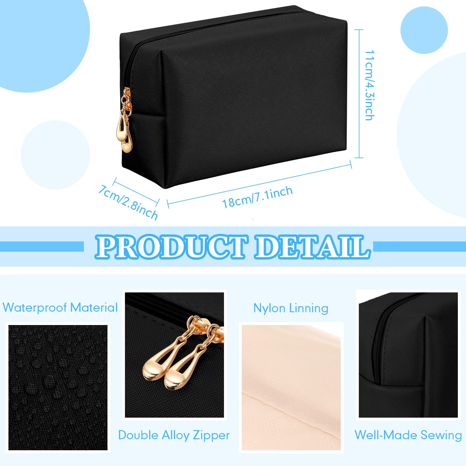 Kigeli 15 Pcs Aesthetic Makeup Bags PU Leather Cosmetic Pouches Waterproof Plain Toiletry Bags Makeup Pouches Bulk for Women Party Gift Travel Storage Organizer (Black)