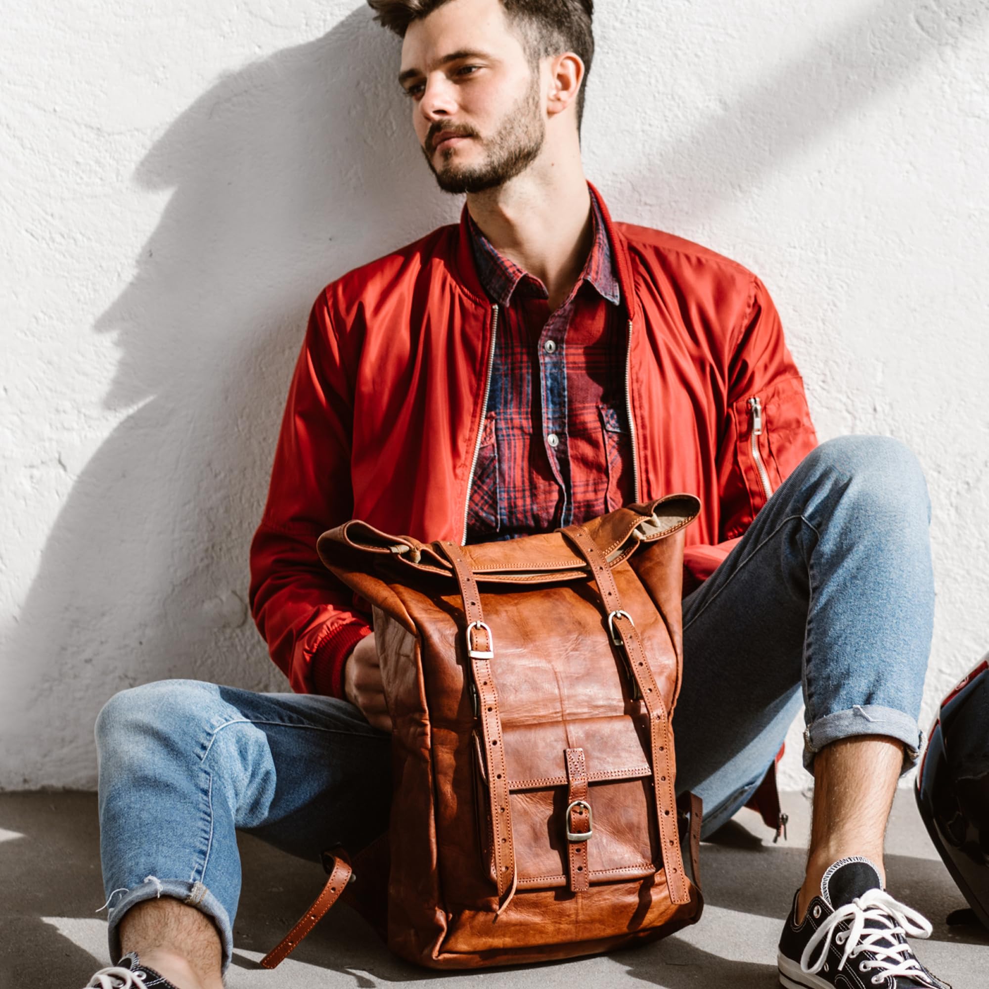 Berliner Bags Leeds Mochila de Piel Auténtica con Compartimento para Portátil y Diseño para Ciclistas, para Hombre y Mujer – Marrón