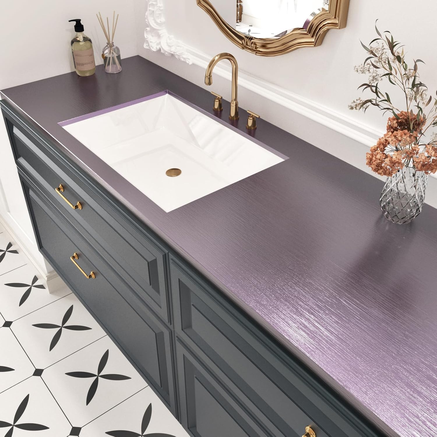 Wallercity Thick Lustre Purple Stainless Steel Contact Paper for Backsplash Brushed Metal Purple Peel and Stick Countertops Contact Paper Vinyl Refrigerator Wraps for Kitchen Appliances 15.8''x236''