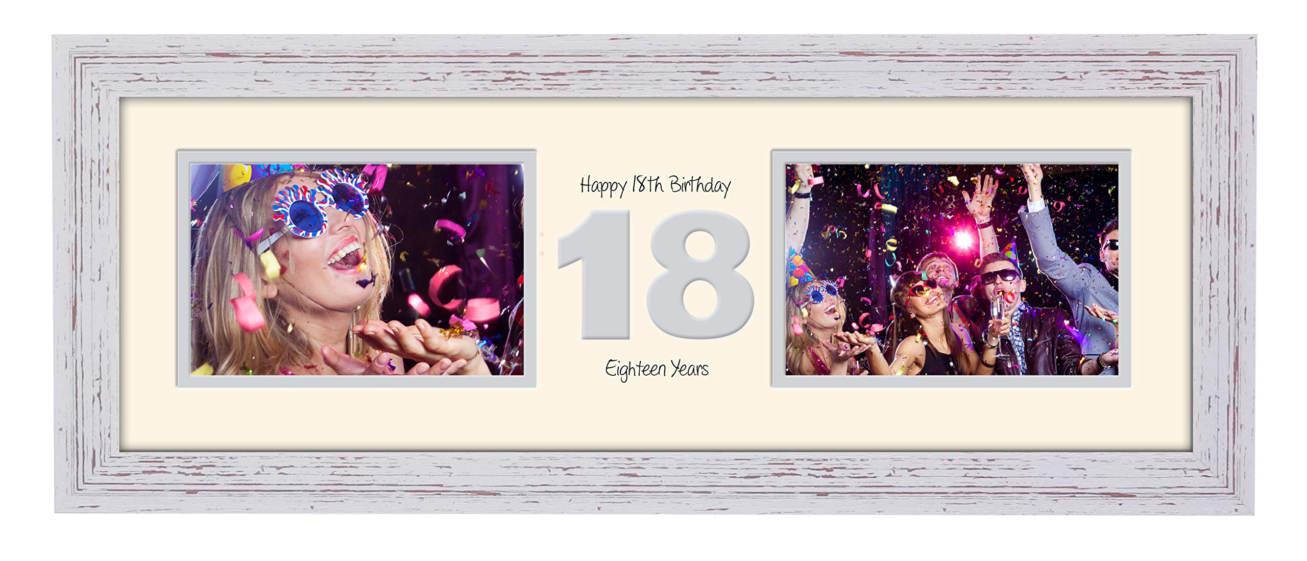 Photos In A Word Shabby Chic Finish Frame Cream Mount Grey Inside 18Th Birthday Photo Frame Eighteenth Gift Takes Two 6”X4” Landscape Photos 1220A (Shabby Chic Finish Frame Cream Mount Grey Inside)