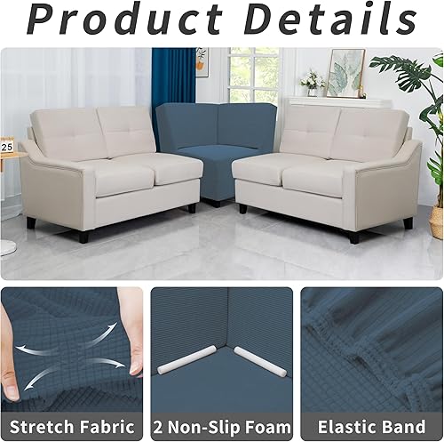 Vista 450 de Easy-Going - Funda elástica para sofá biplaza, 1 pieza, suave, con parte inferior elástica, protector para niños, tela jacquard de elastano y Gris